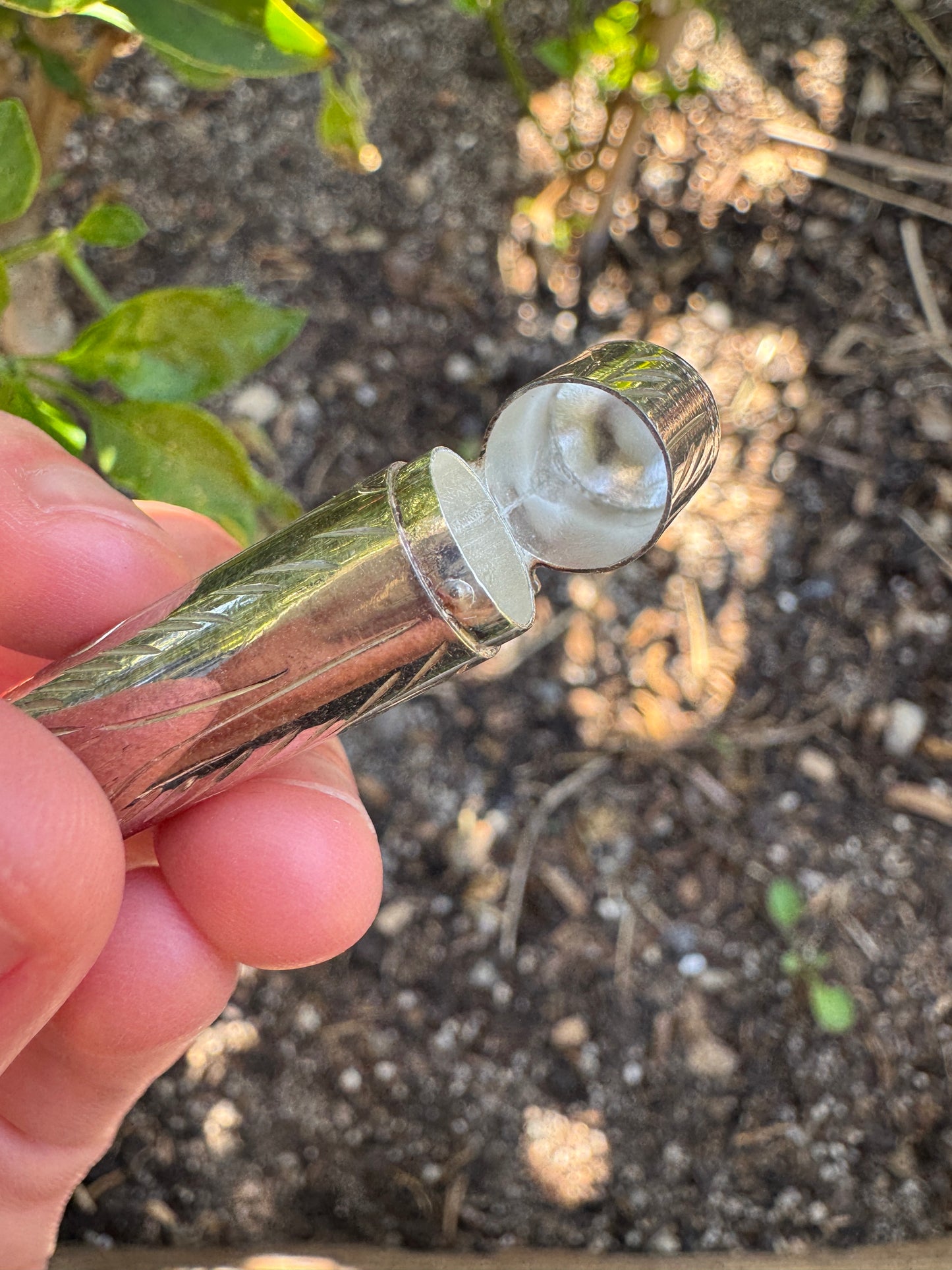 Vintage silver engraved cylinder vesta pendant