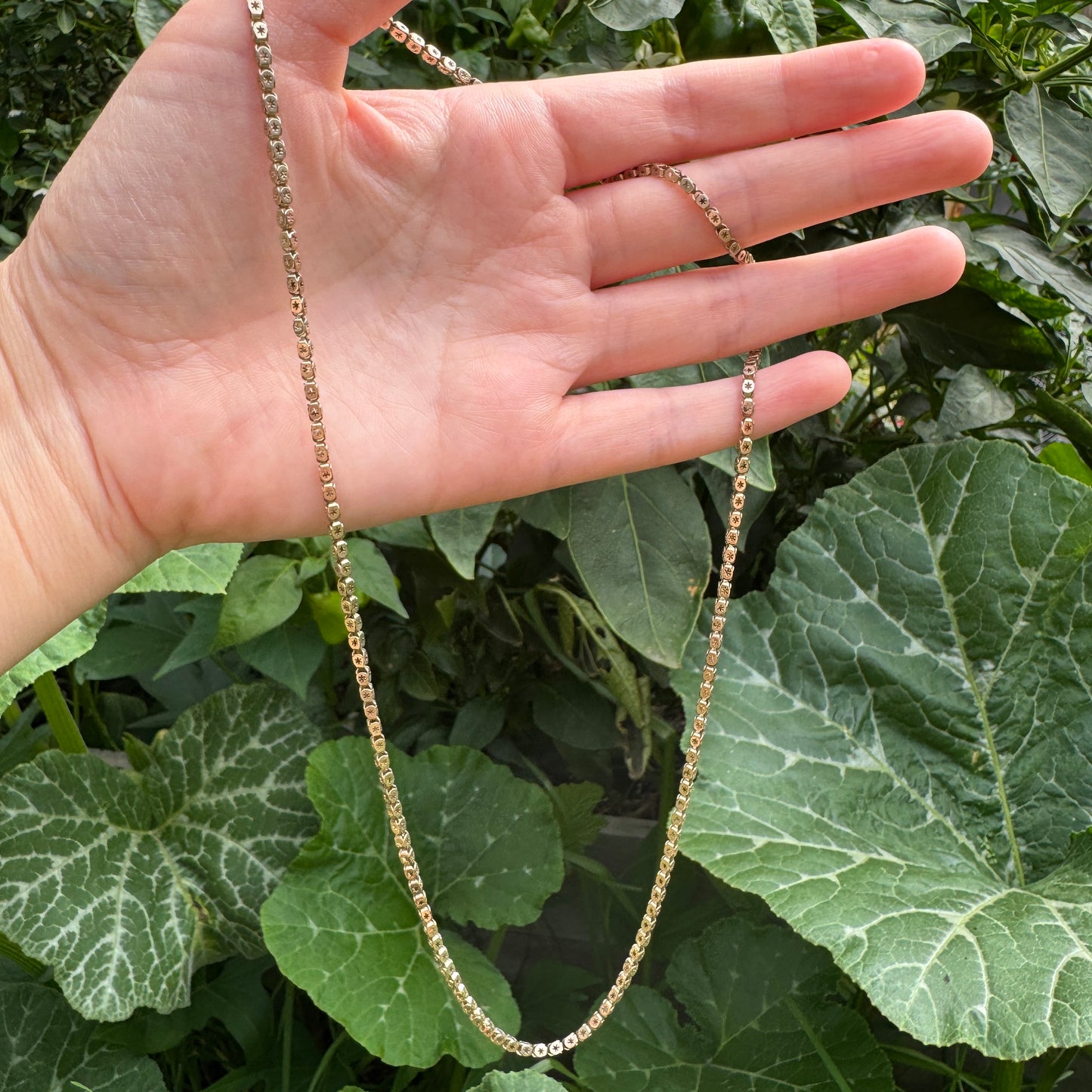 Vintage gold star pierced chain, 52cm / 20.47 inches long
