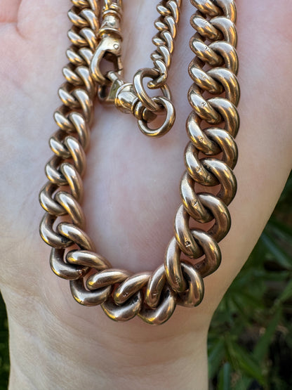 Antique 9ct yellow gold double Albert graduated curb chain, 50cm / 19.7 inches long