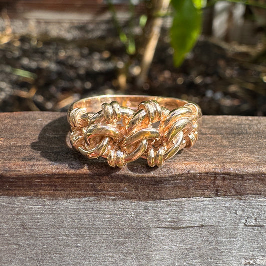 Antique 9ct rosy yellow gold knot ring