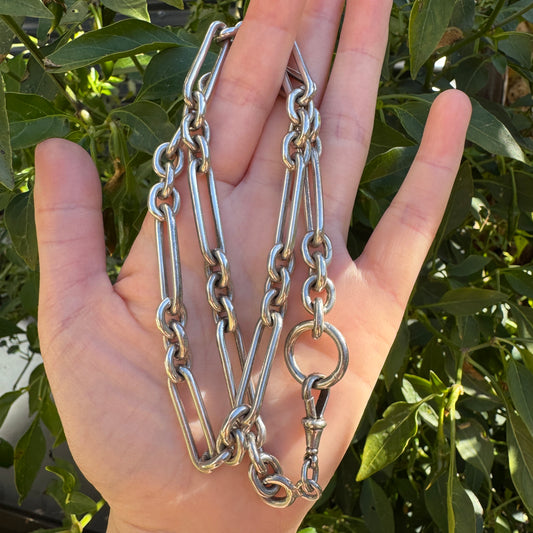 Antique silver trombone link necklace with dog clip, 50cm / 19.69 inches long