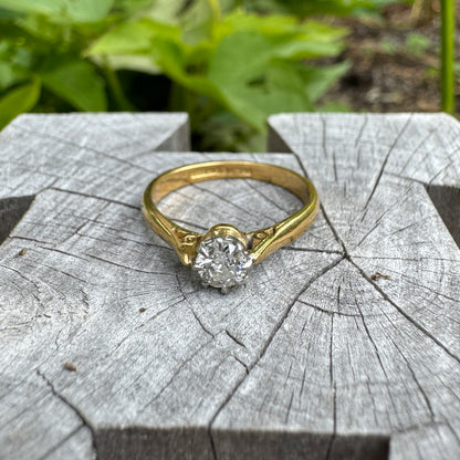 Vintage 18ct yellow gold and platinum 0.38ct old European cut diamond solitaire ring