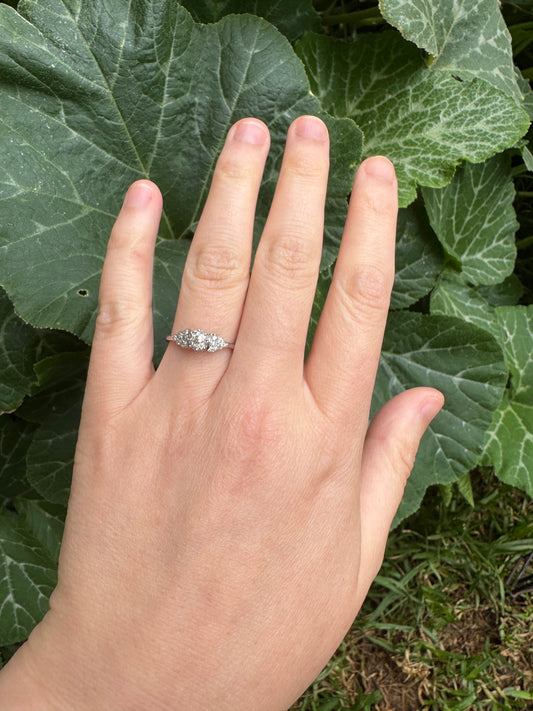 Antique 18ct white gold 0.44ct old mine cut diamond and 0.18ct TCW old single cut diamond ring