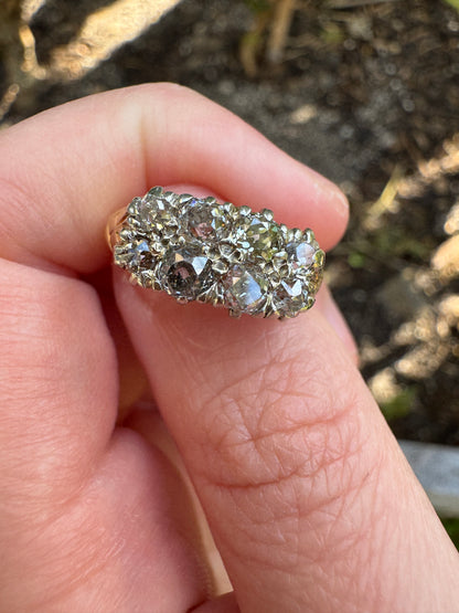 Antique 18ct yellow gold and platinum 1.1ct TCW old mine cut diamond double row ring