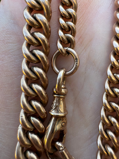 Antique 9ct yellow gold double Albert graduated curb chain, 50cm / 19.7 inches long