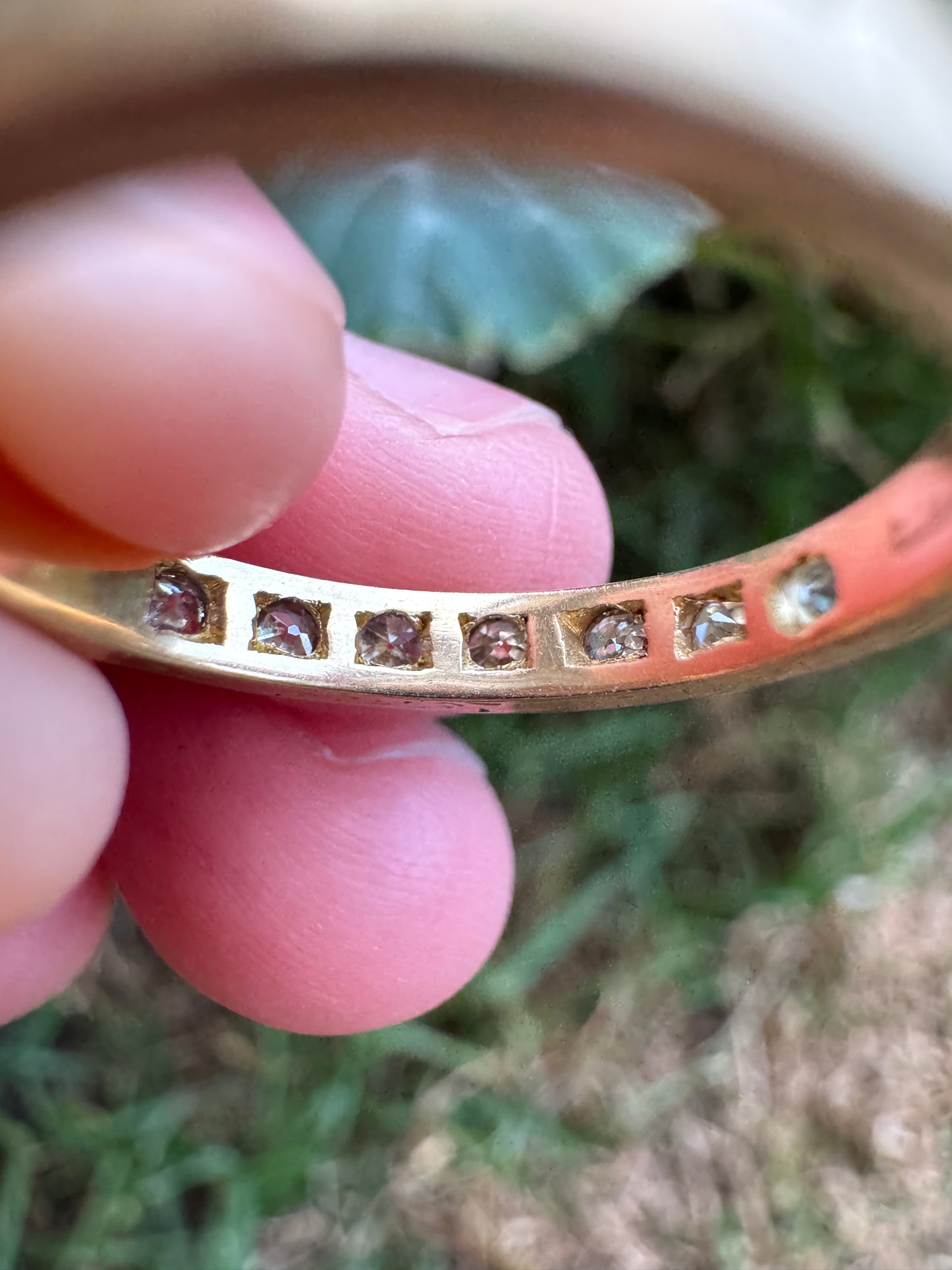 Antique 18ct yellow gold 0.25ct TCW old cut diamond half eternity ring