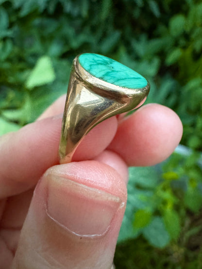 Antique Australian 9ct rosy yellow gold turquoise signet ring