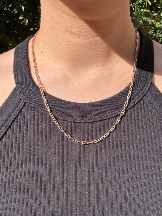 Vintage 9ct yellow gold mariner link chain, 50.5cm / 19.88 inches long