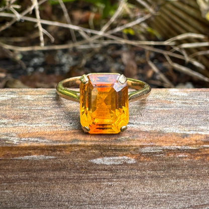 Vintage 14ct yellow gold 3.85ct faceted citrine ring
