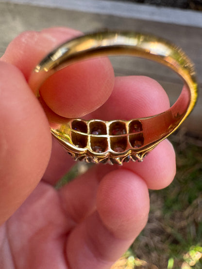 Antique 18ct yellow gold and platinum 1.1ct TCW old mine cut diamond double row ring