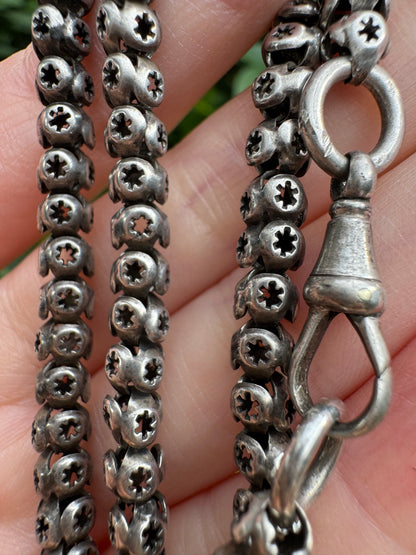 Antique sterling silver star pierced chain with dog clip, 33cm / 12.99 inches long