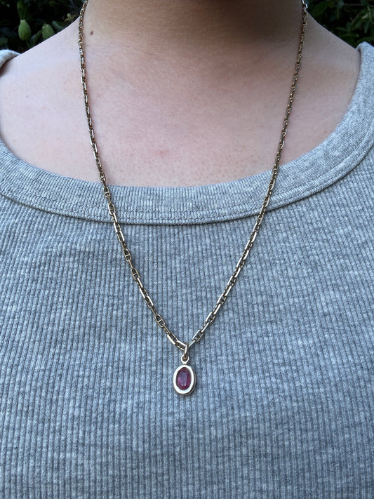 Custom 9ct yellow gold 0.8ct pink sapphire bezel set pendant