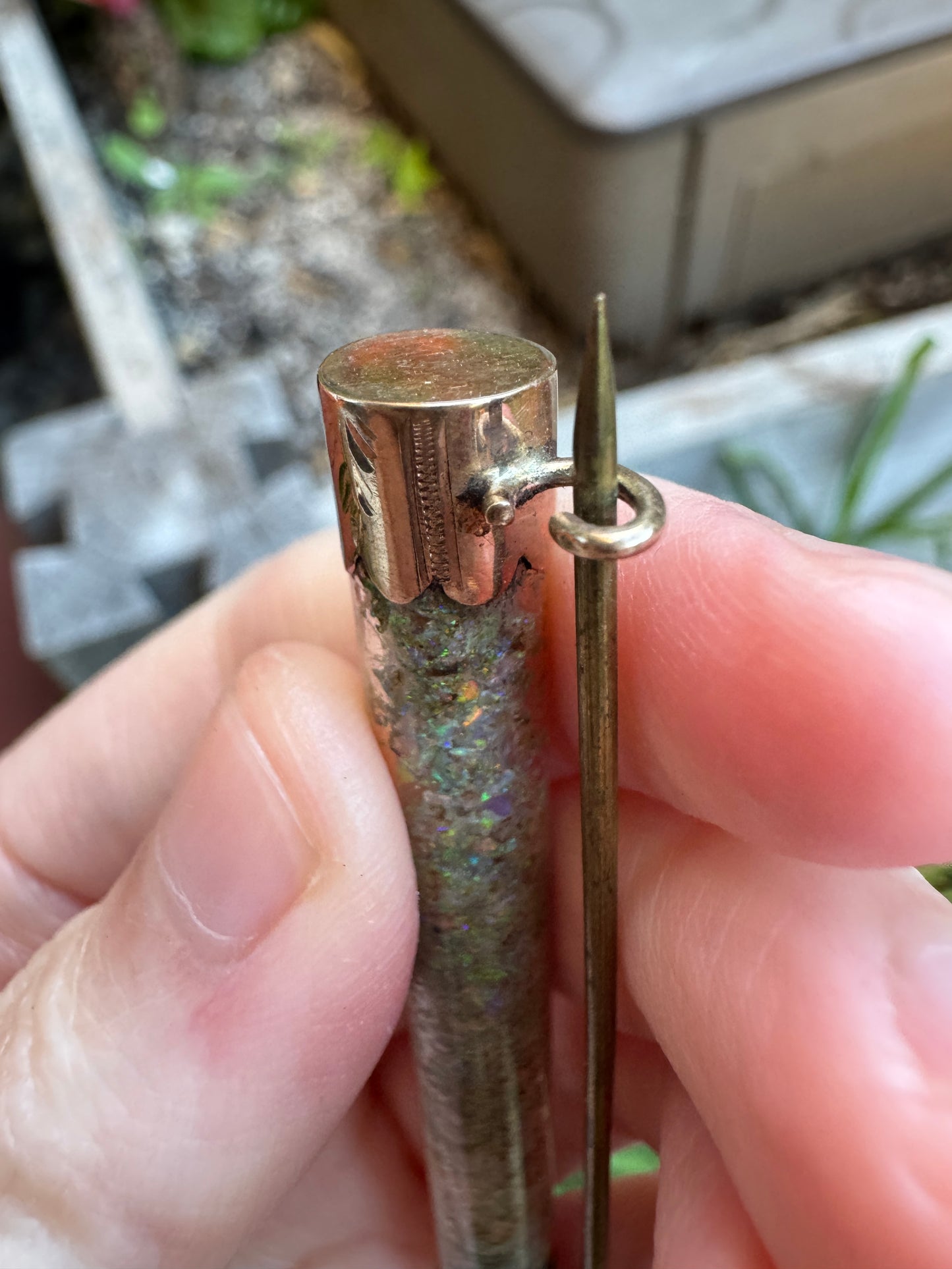 Antique Australian Simonsen 9ct rosy yellow gold opal cylinder brooch/chain extender