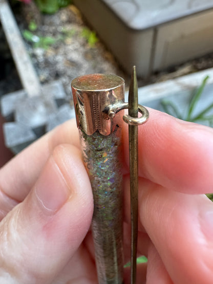 Antique Australian Simonsen 9ct rosy yellow gold opal cylinder brooch/chain extender