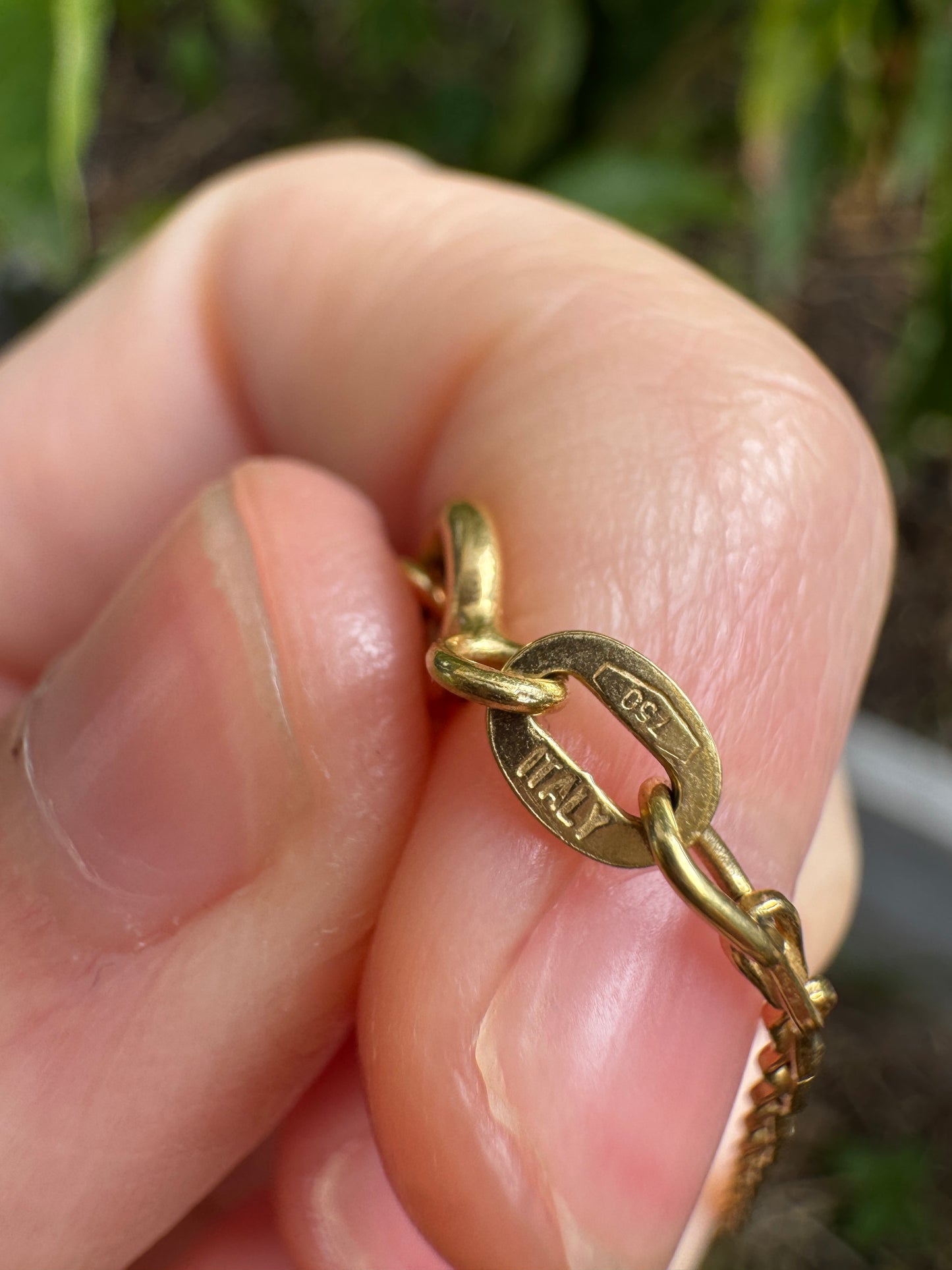 Vintage Italian 18ct yellow gold hayseed/barleycorn link chain, 49cm / 19.29 inches long