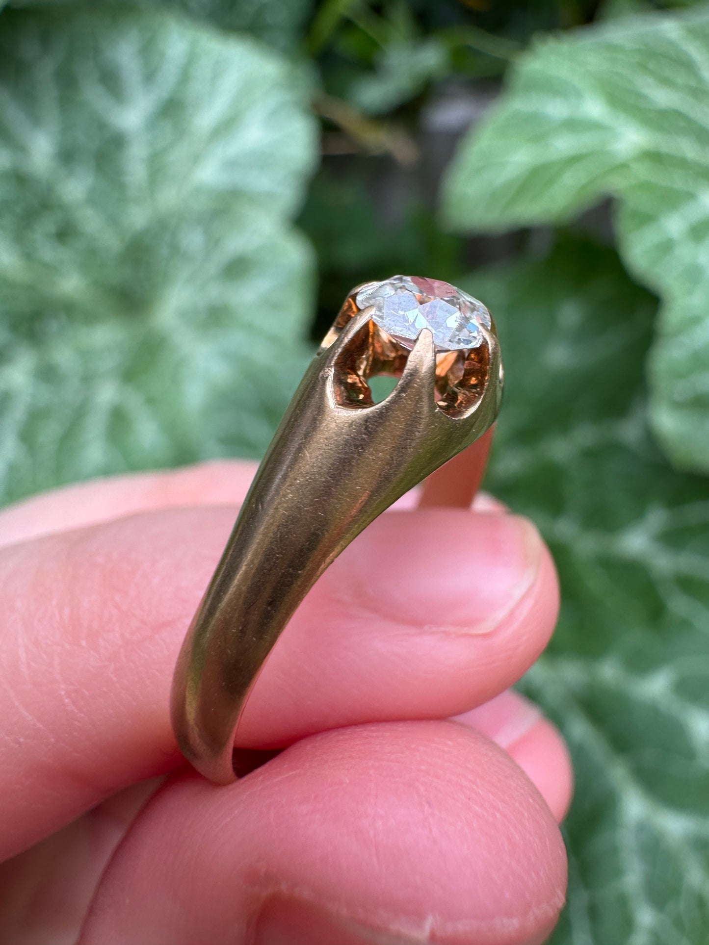 Vintage Mid Century 18ct yellow gold 0.4ct old mine cut diamond belcher ring