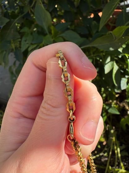 Antique 9ct gold book chain necklace with tassel, 43.5cm / 17.13 inches long