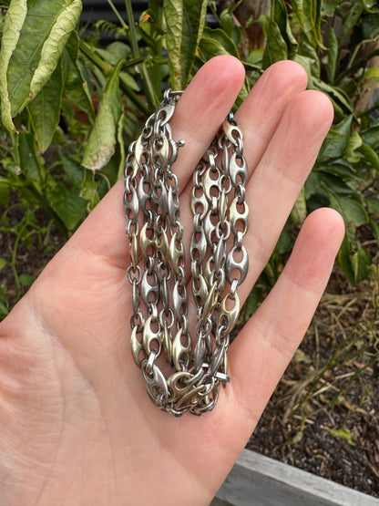 Vintage silver two tone puffy mariner/Gucci link chain, 72cm / 28.35 inches long