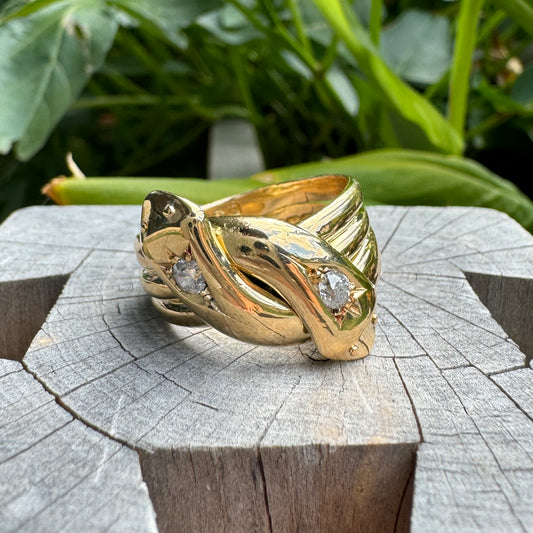 Antique 18ct yellow gold 0.25ct TCW old cut diamond snake ring