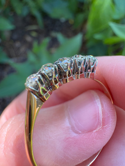 Vintage 18ct yellow gold and platinum five stone 0.38ct TCW old mine cut and old European cut diamond ring