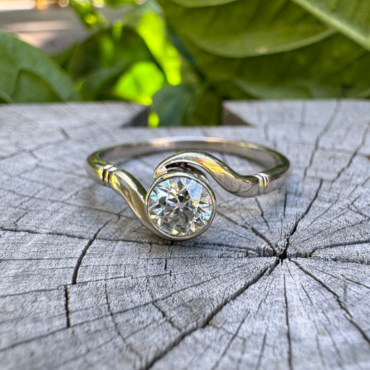 Vintage platinum 0.5ct old European cut diamond twist solitaire ring