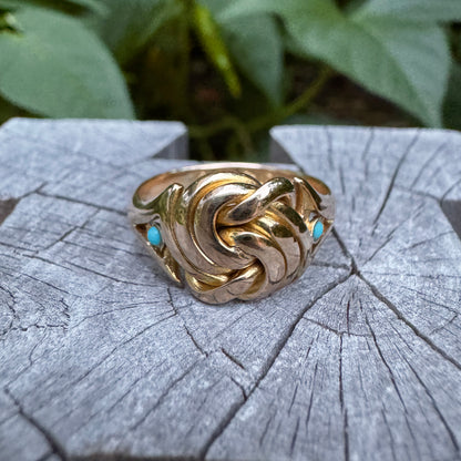 Antique Edwardian 18ct yellow gold turquoise cabochon knot ring