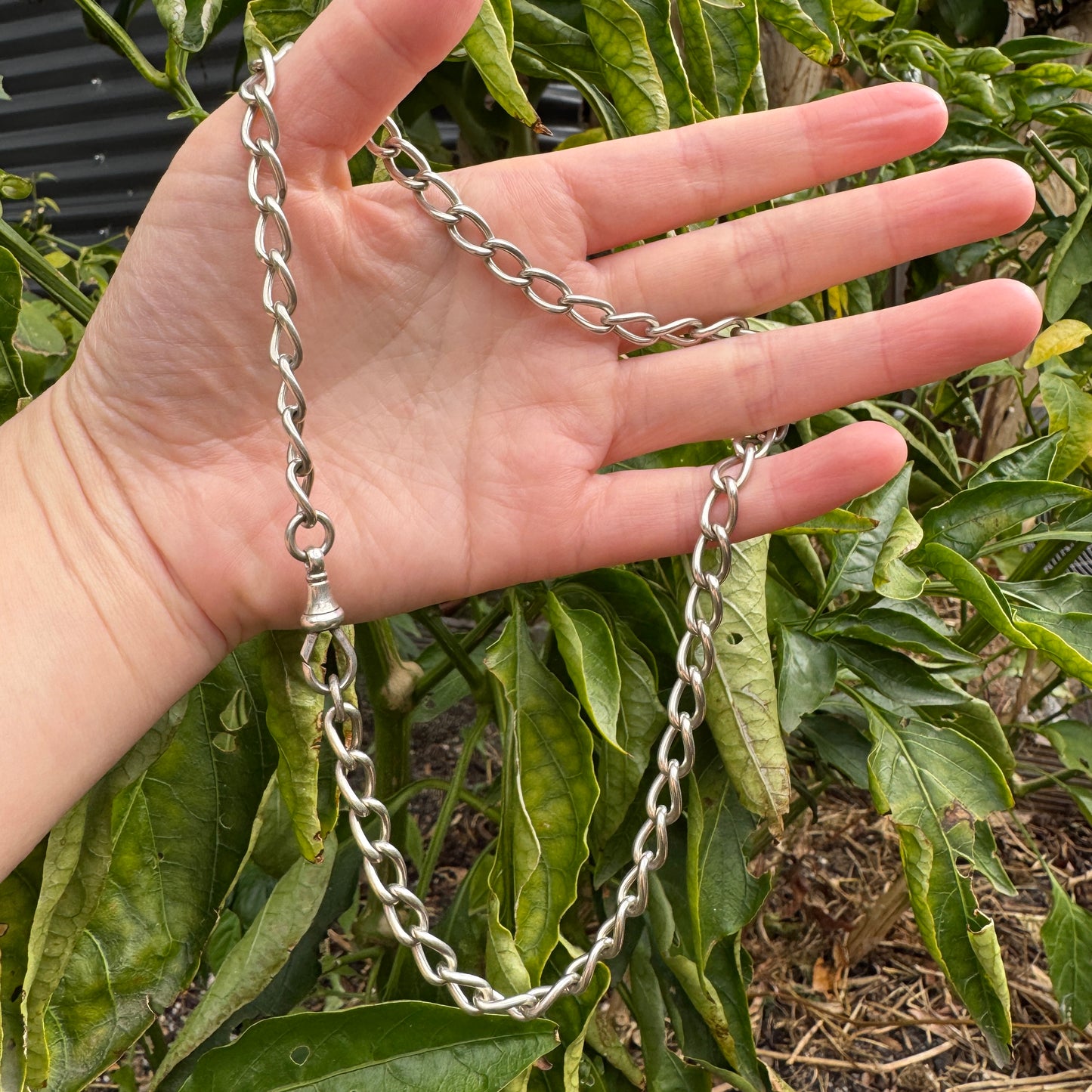 Vintage silver oval link chain with dog clip, 39cm / 15.35 inches long