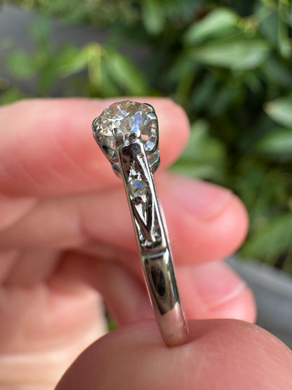 Vintage 18ct white gold 0.2ct old European cut diamond solitaire ring