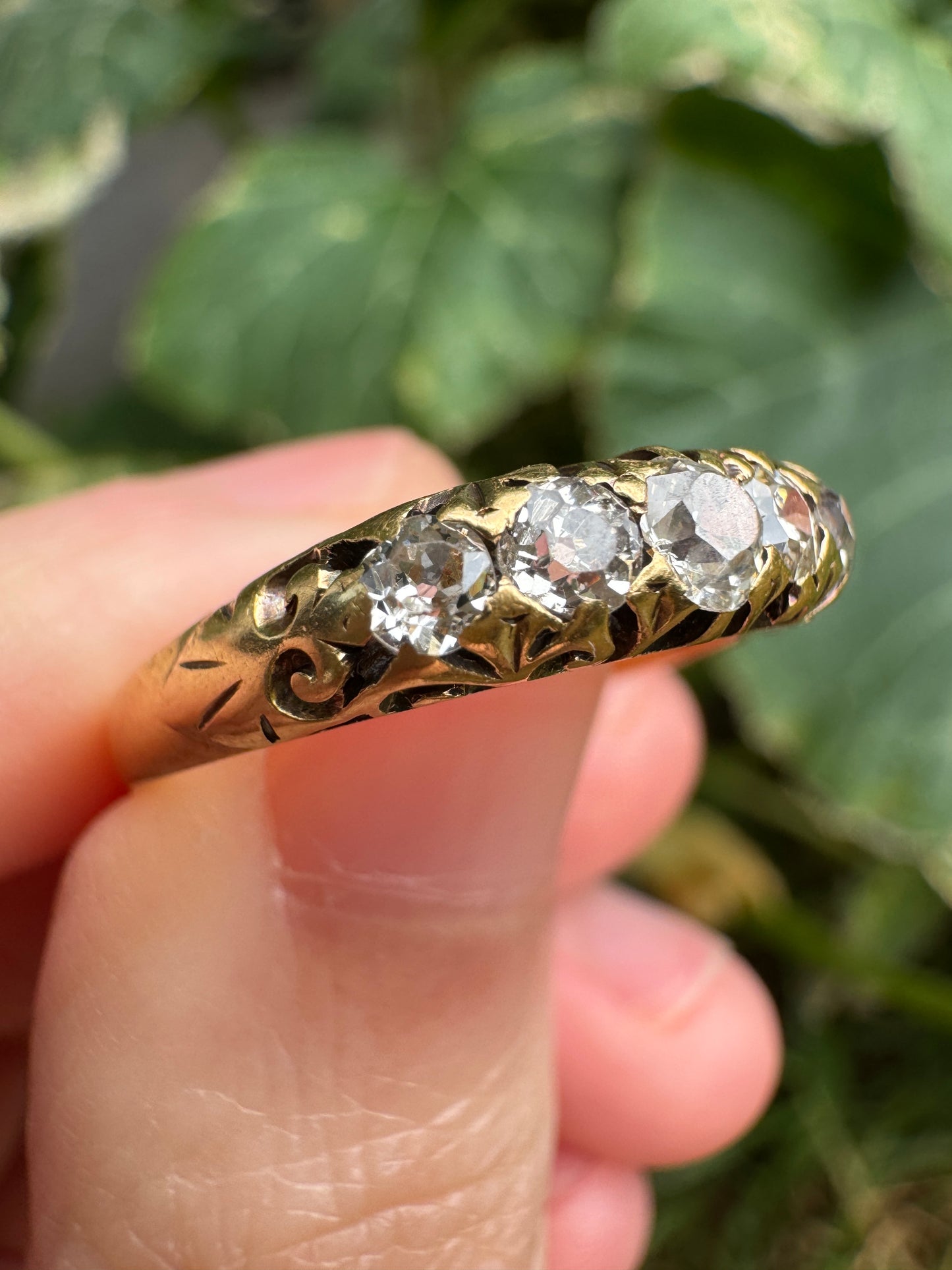 Antique Australian 18ct yellow gold five stone 0.42ct TCW old mine cut diamond ring