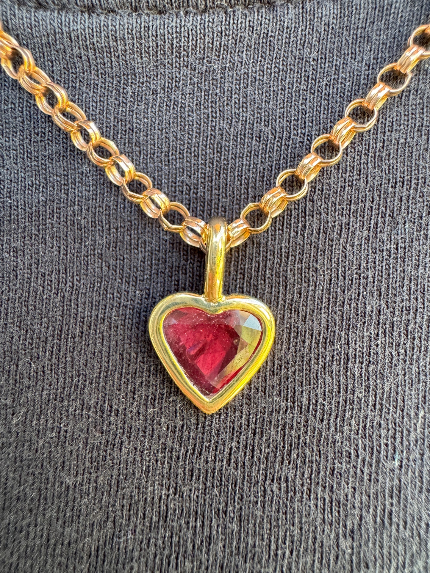 Custom 18ct yellow gold ruby heart pendant