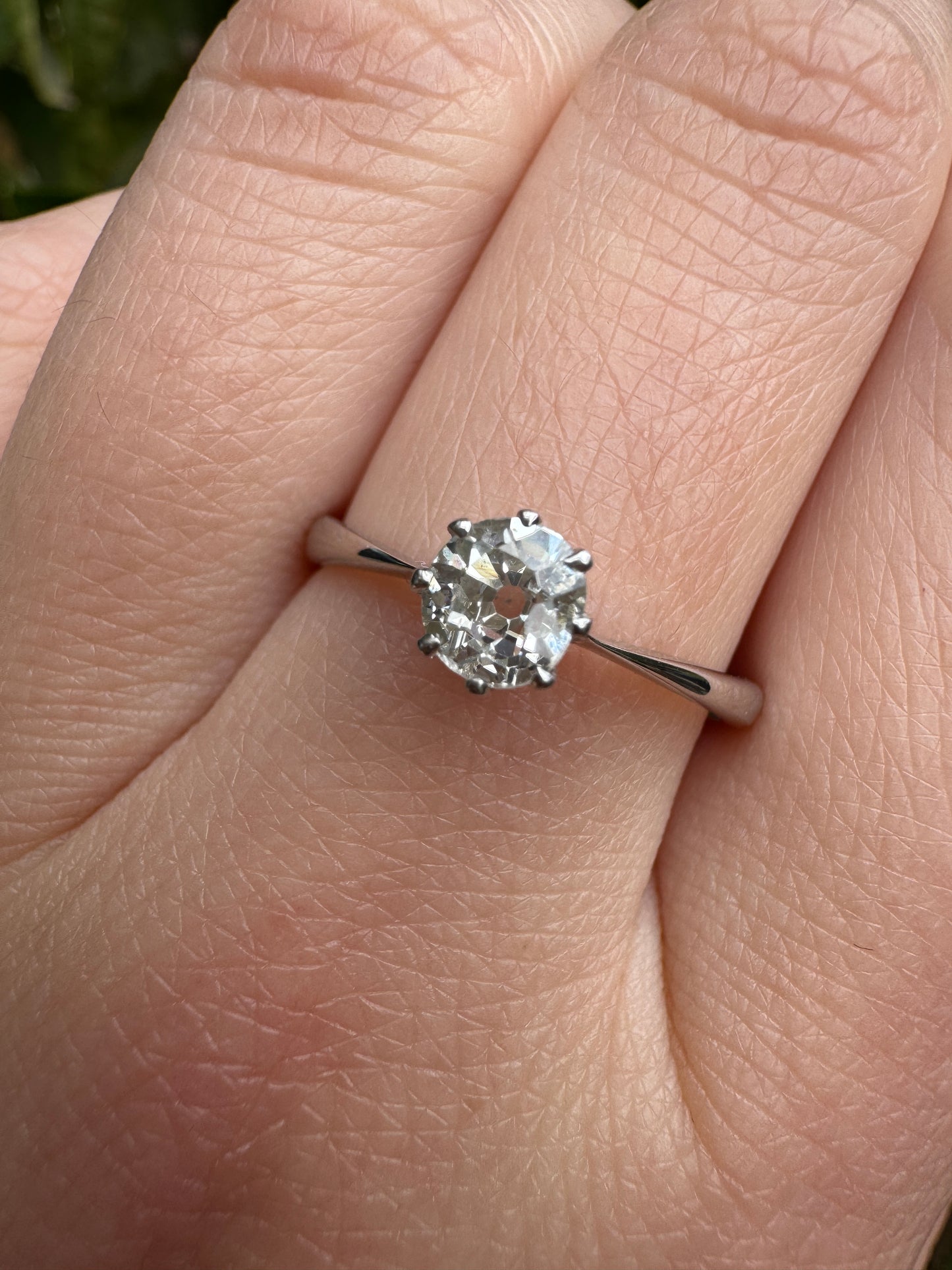 Vintage 9ct white gold 0.57ct old mine cut diamond solitaire ring