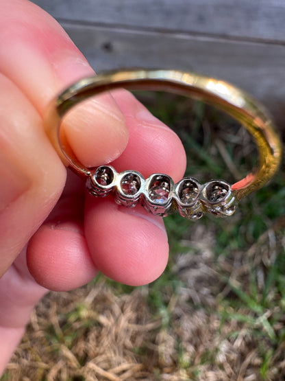 Antique 18ct yellow gold and platinum five stone 0.45ct TCW old mine cut diamond bezel set ring