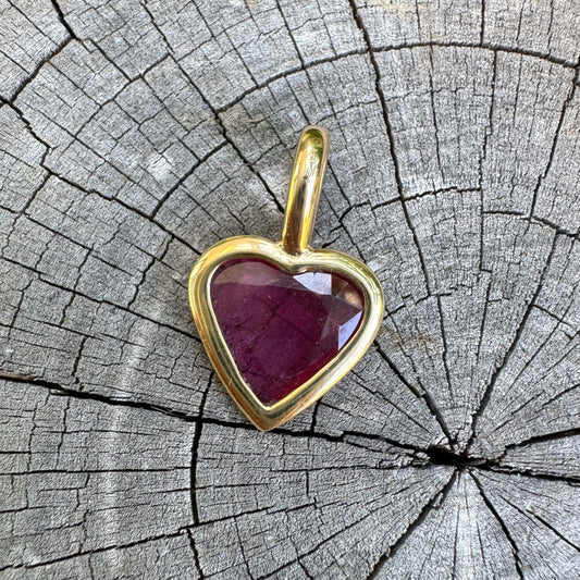 Custom 18ct yellow gold ruby heart pendant