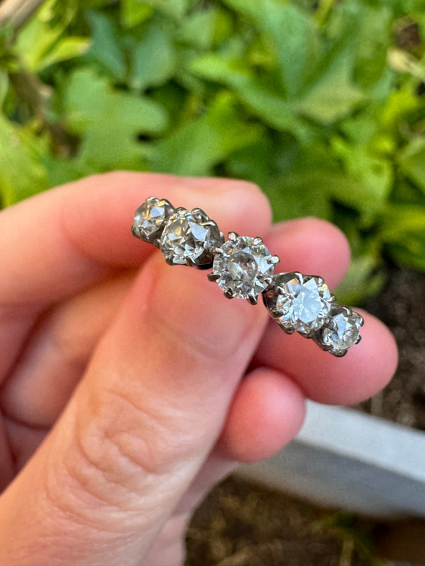 Vintage 18ct white gold 0.9ct TCW five stone old European cut diamond ring