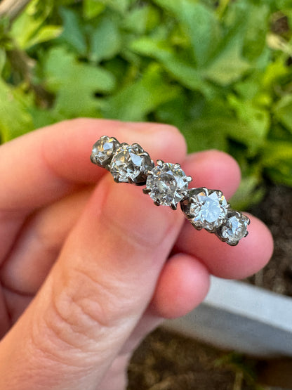 Vintage 18ct white gold 0.9ct TCW five stone old European cut diamond ring