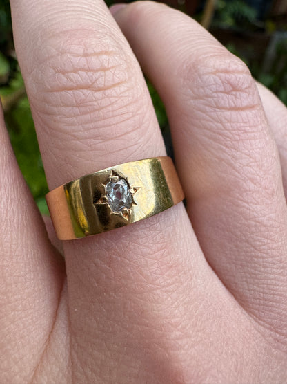 Antique Australian Wendt 18ct yellow gold 0.15ct old mine cut diamond starset gypsy cigar band