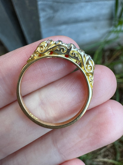 Antique 18ct gold old mine cut diamond five stone ring