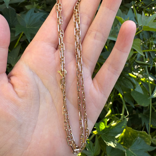 Vintage 9ct yellow gold mariner link chain, 50.5cm / 19.88 inches long
