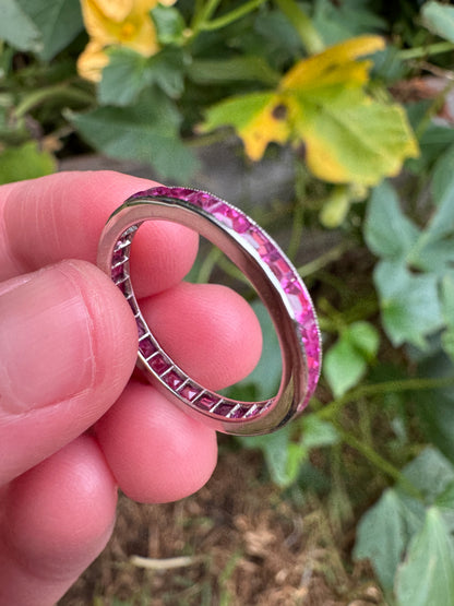 Antique platinum 1.51ct TCW natural ruby eternity ring