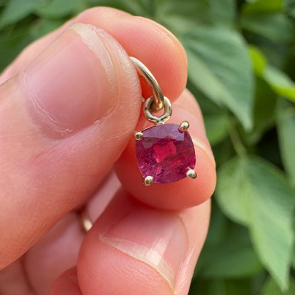 Custom 9ct yellow gold 0.83ct cushion cut ruby claw set pendant