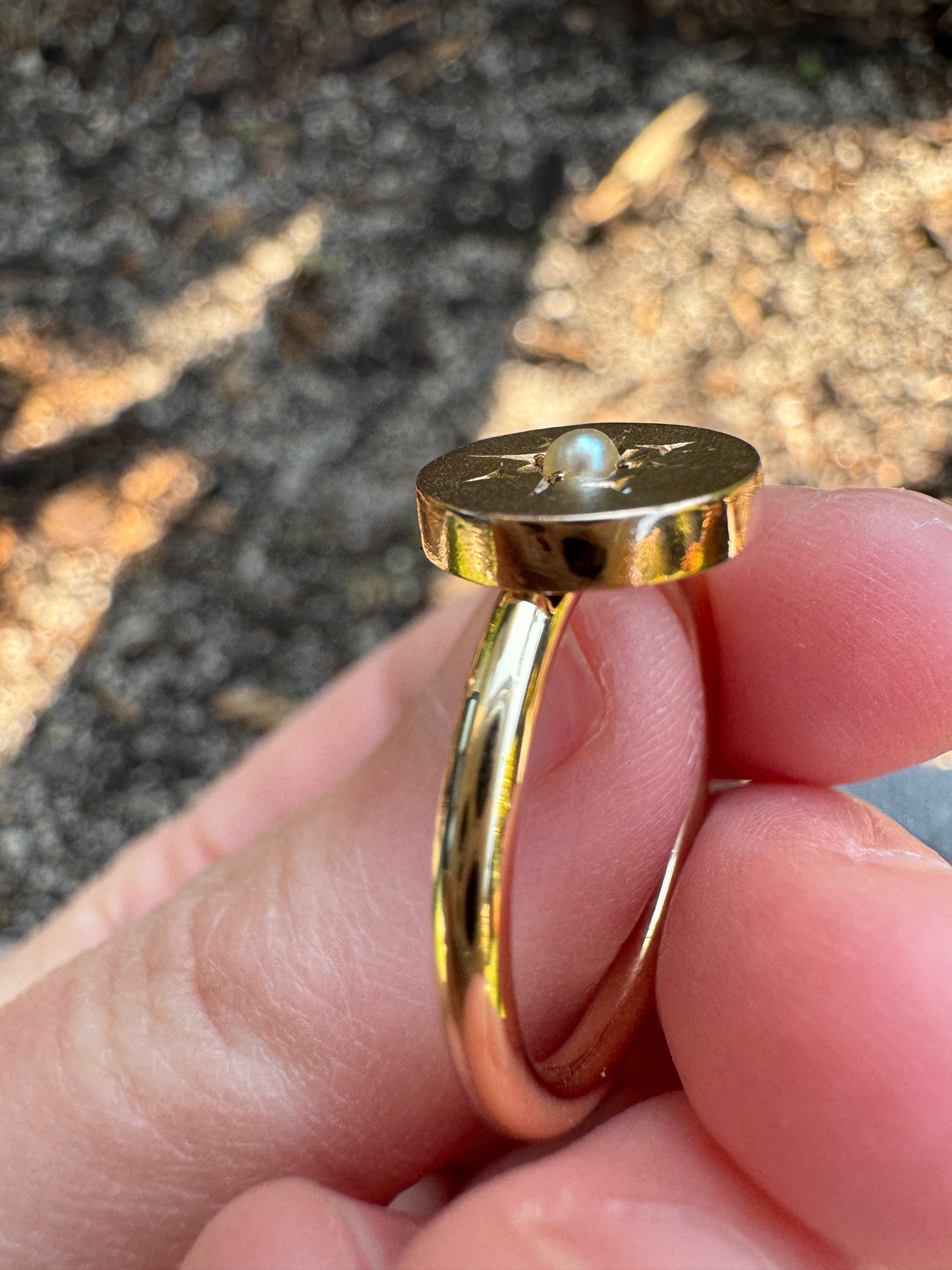Custom 9ct yellow gold starset pearl stickpin conversion ring