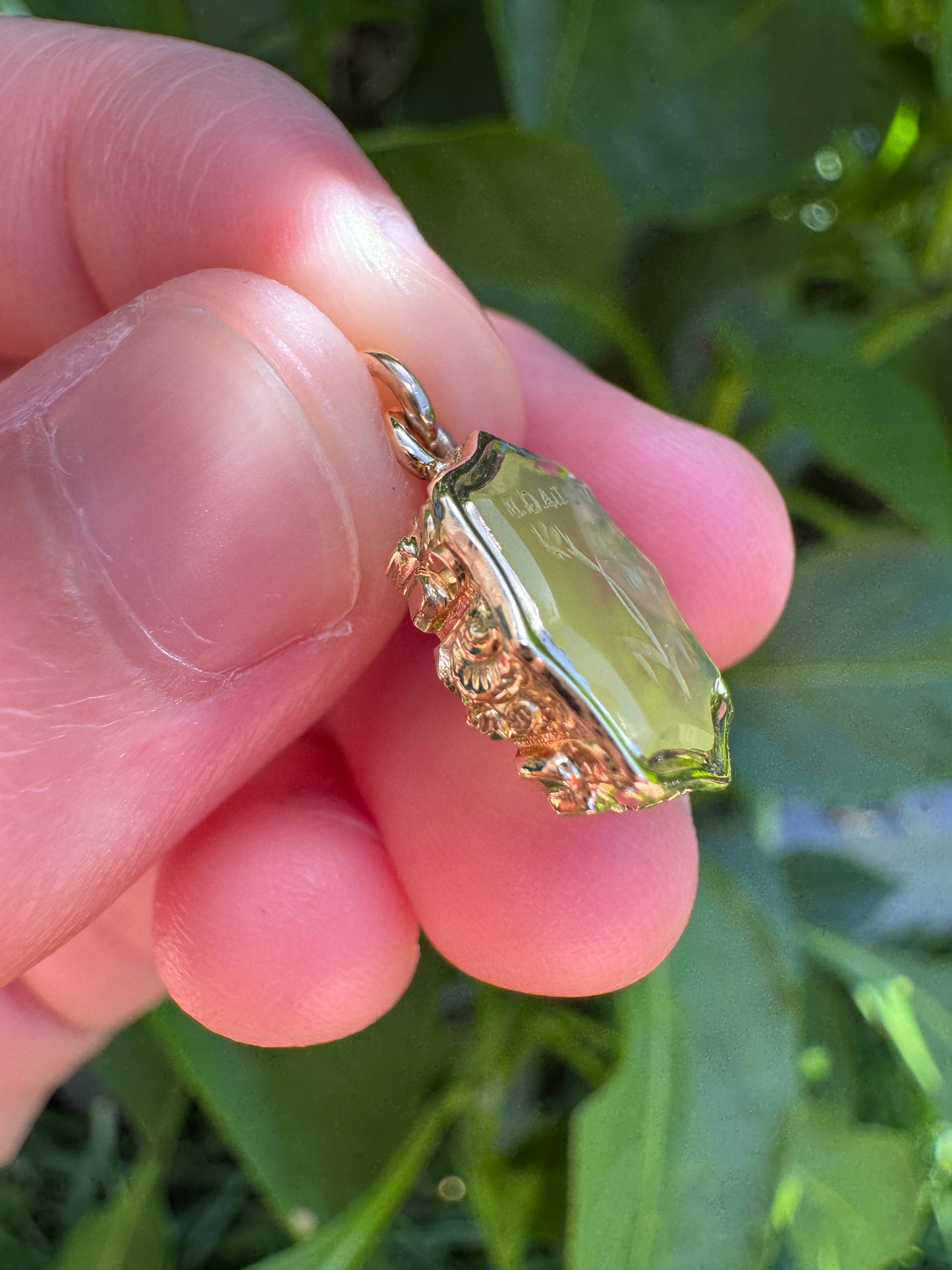 Antique gilt metal 'Volage' butterfly and flower agate intaglio pendant