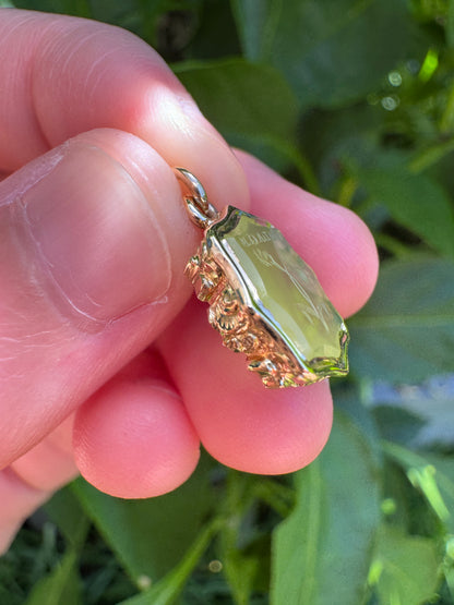 Antique gilt metal 'Volage' butterfly and flower agate intaglio pendant