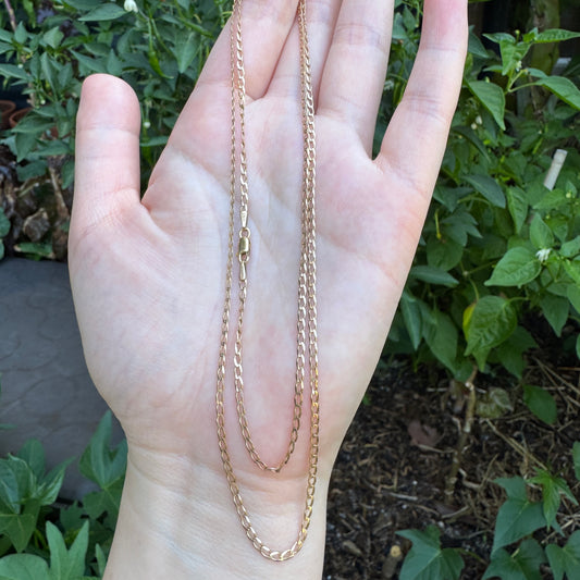 Vintage Italian 9ct yellow gold flat curb link chain, 60cm / 23.6 inches long