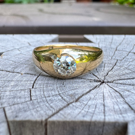 Vintage 18ct yellow gold 0.5ct old mine cut diamond gypsy ring