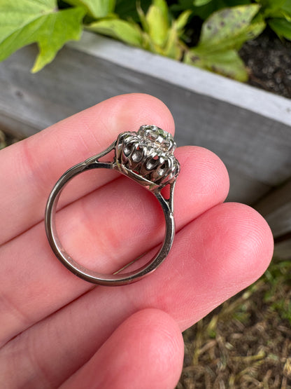 Vintage 18ct white gold 0.75ct TCW old mine cut diamond cluster ring