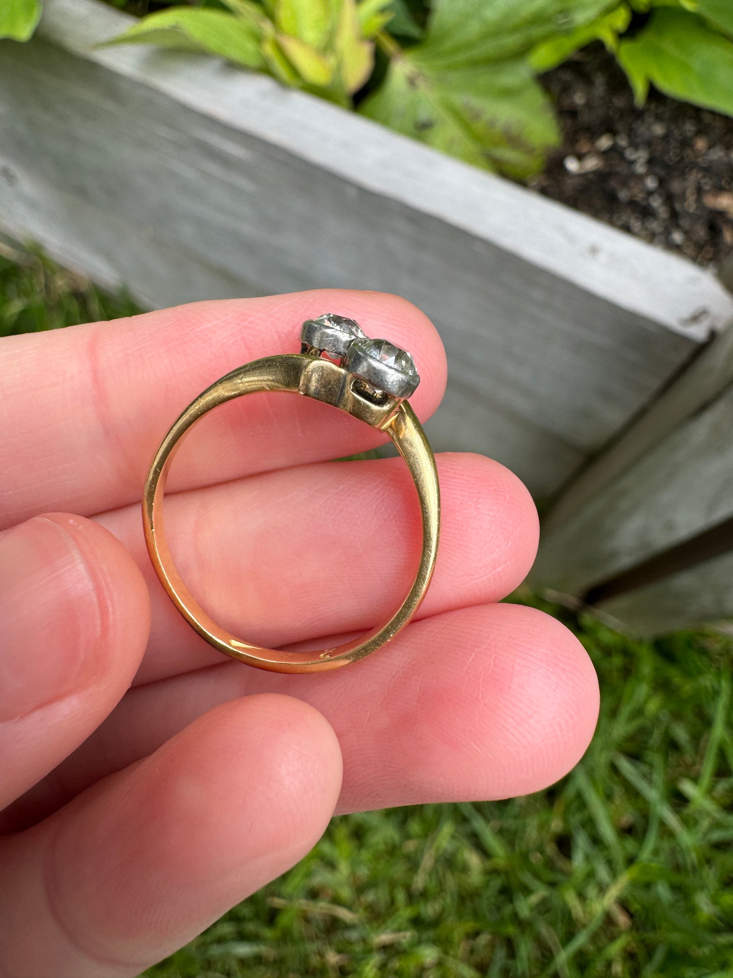 Vintage 18ct yellow gold 0.5ct TCW old mine cut diamond toi et moi ring