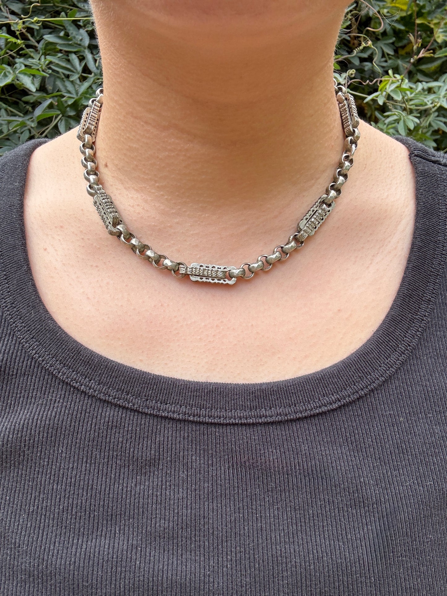 Antique albo silver fancy link chain with dog clips, 42cm / 16.54 inches long