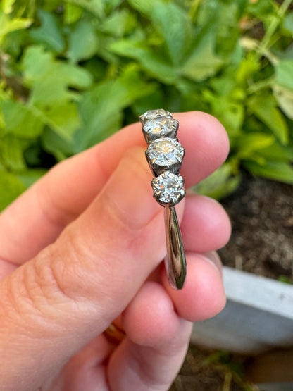 Vintage 18ct white gold 0.9ct TCW five stone old European cut diamond ring