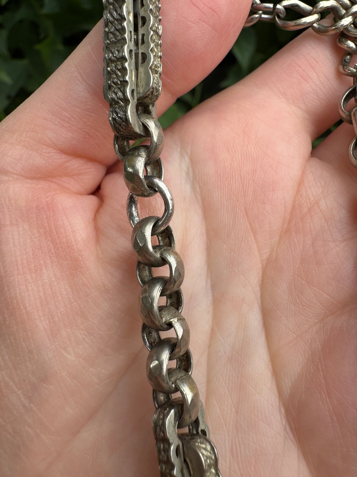 Antique albo silver fancy link chain with dog clips, 42cm / 16.54 inches long